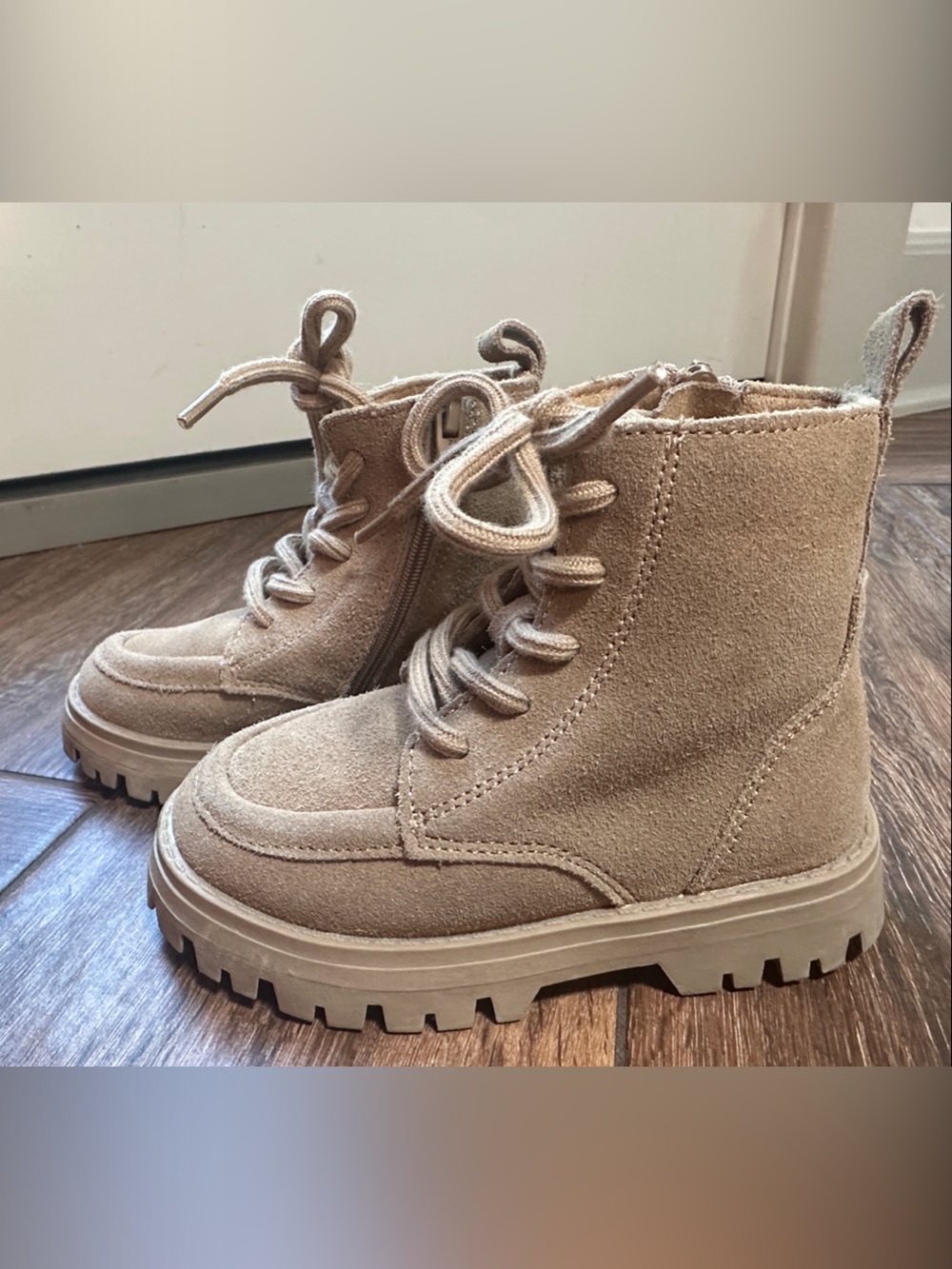 Zara Kids Tan Suede Lug Sole Boots